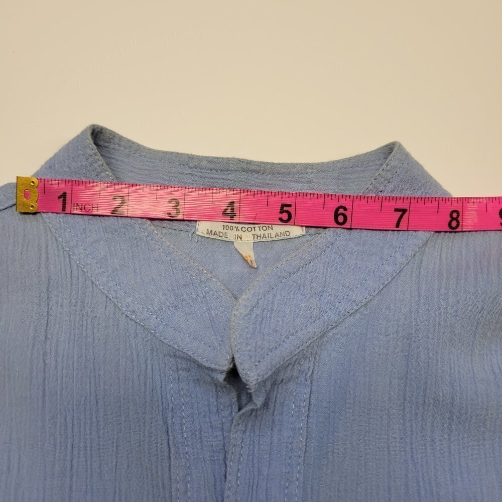 Large Solid Blue Button Down Casual Cotton Shirt- UNISEX - Picture 9 of 13